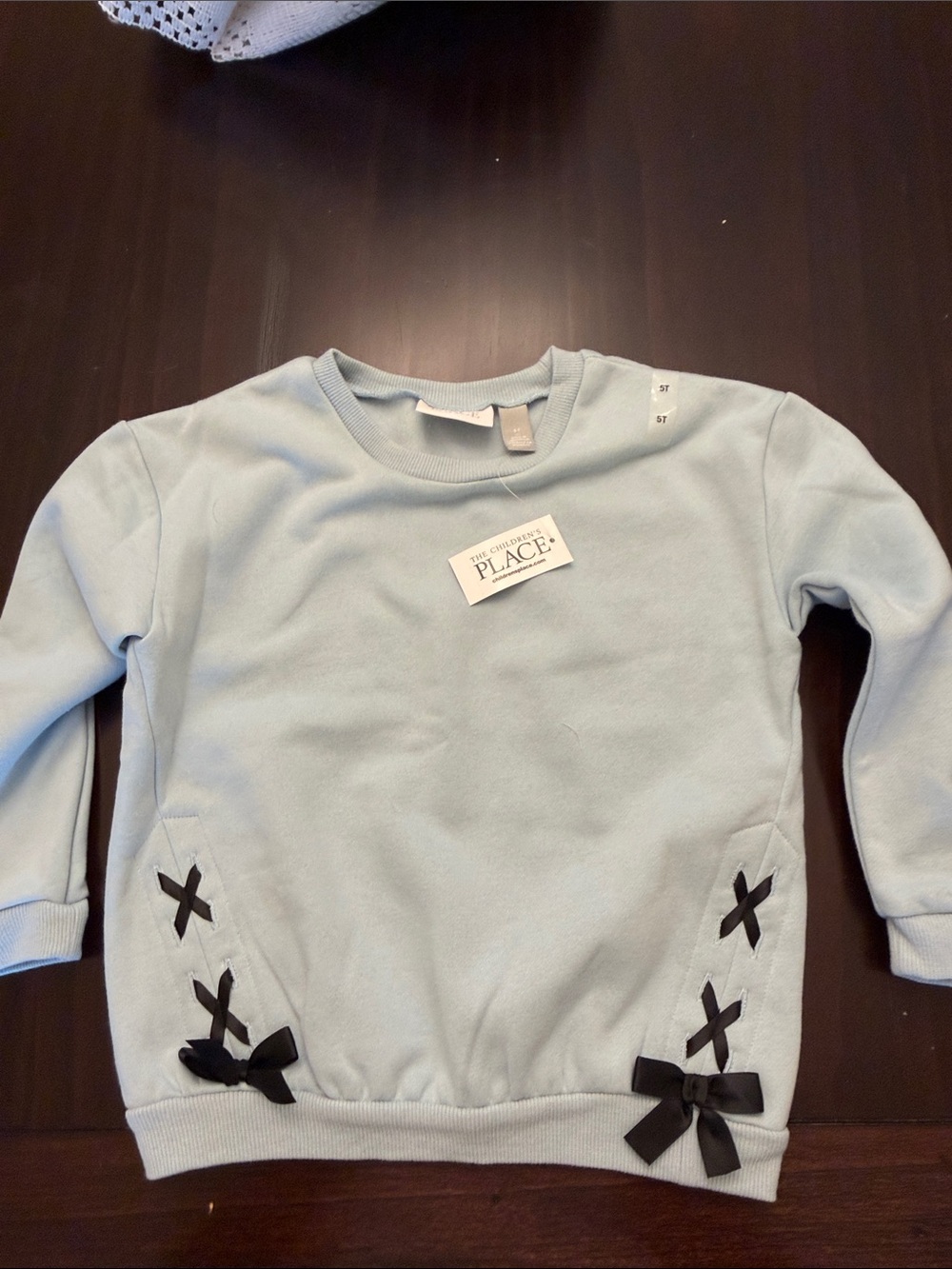 The Children's Place Pale Blue Sweatshirt with Black Bow Trim